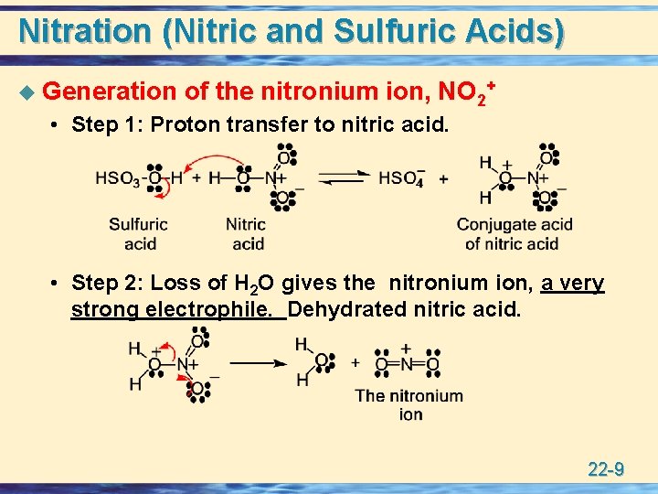 Nitration (Nitric and Sulfuric Acids) u Generation of the nitronium ion, NO 2+ •