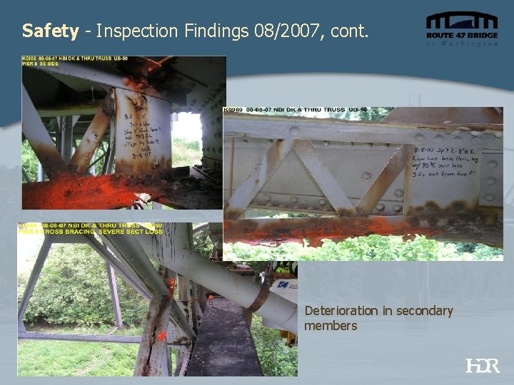 Safety - Inspection Findings 08/2007, cont. Deterioration in secondary members 