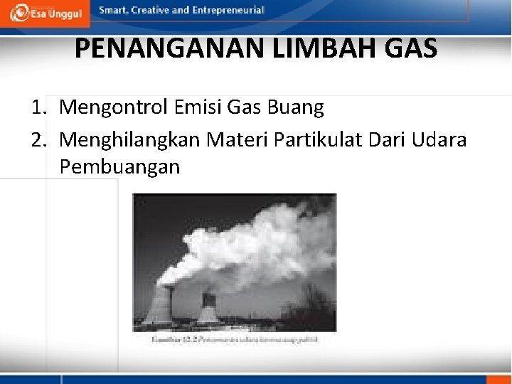 PENANGANAN LIMBAH GAS 1. Mengontrol Emisi Gas Buang 2. Menghilangkan Materi Partikulat Dari Udara