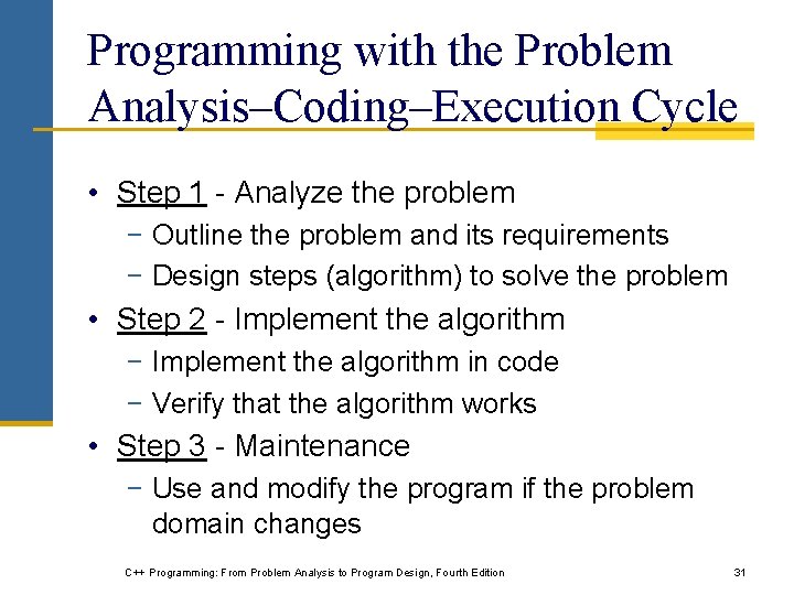 Programming with the Problem Analysis–Coding–Execution Cycle • Step 1 - Analyze the problem −