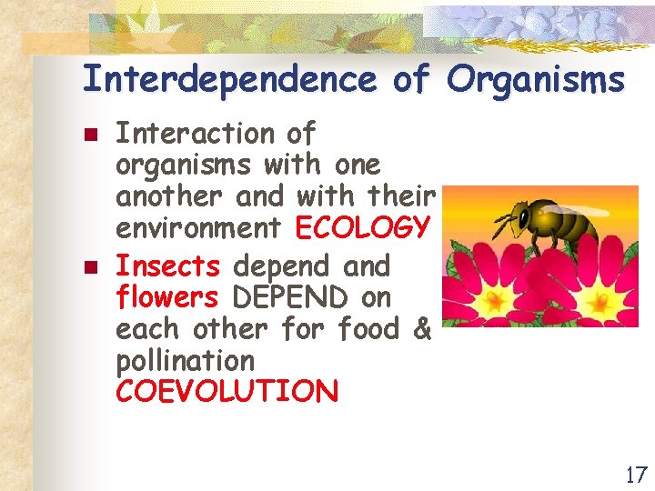 Interdependence of Organisms n n Interaction of organisms with one another and with their