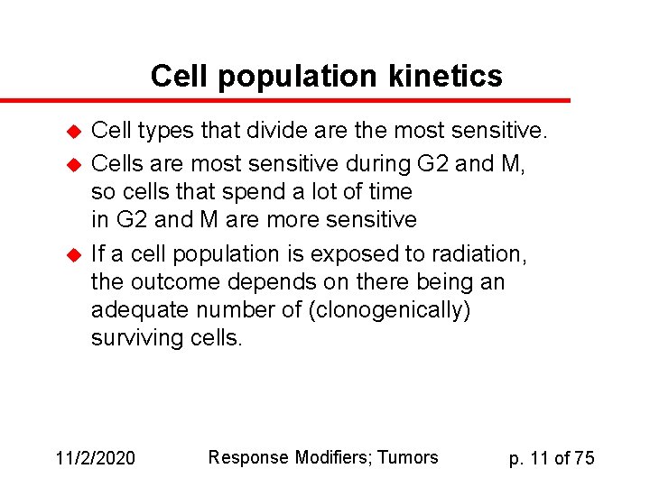 Cell population kinetics u u u Cell types that divide are the most sensitive.