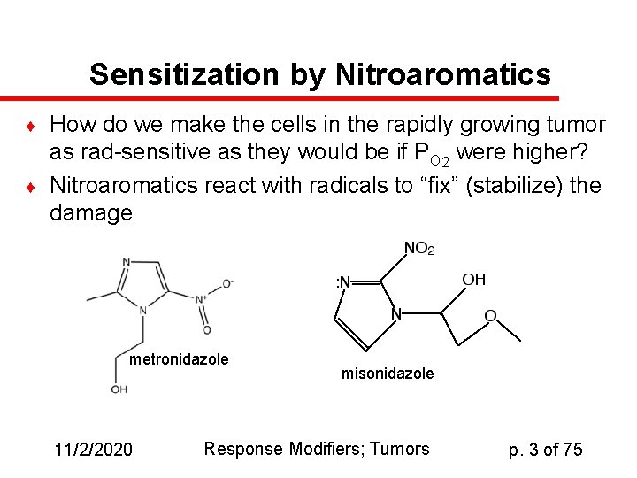 Sensitization by Nitroaromatics How do we make the cells in the rapidly growing tumor