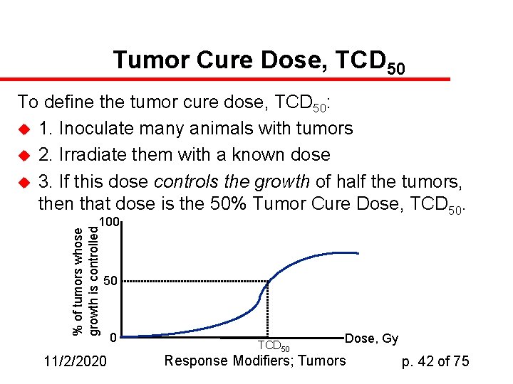 Tumor Cure Dose, TCD 50 To define the tumor cure dose, TCD 50: u