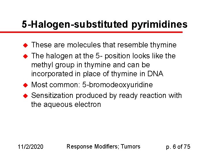 5 -Halogen-substituted pyrimidines u u These are molecules that resemble thymine The halogen at