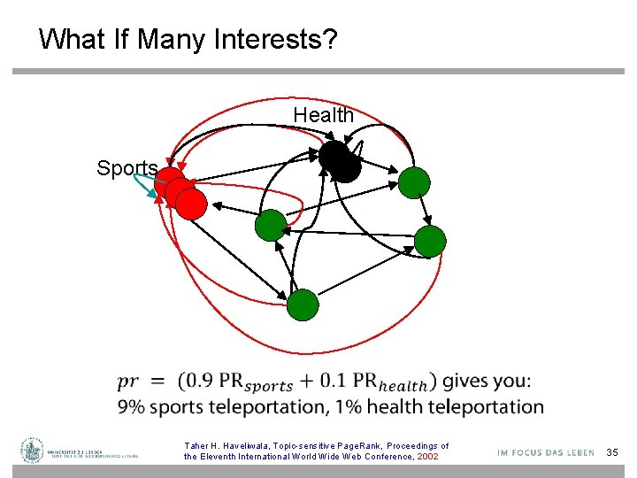 What If Many Interests? Health Sports Taher H. Haveliwala, Topic-sensitive Page. Rank, Proceedings of