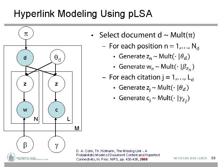 Hyperlink Modeling Using p. LSA • d d z z w c N L