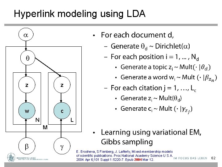 Hyperlink modeling using LDA • z z w c N L M g E.