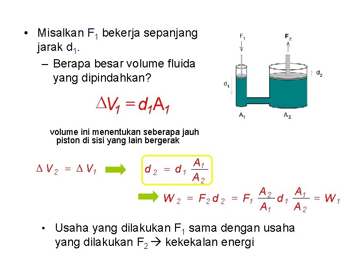  • Misalkan F 1 bekerja sepanjang jarak d 1. – Berapa besar volume