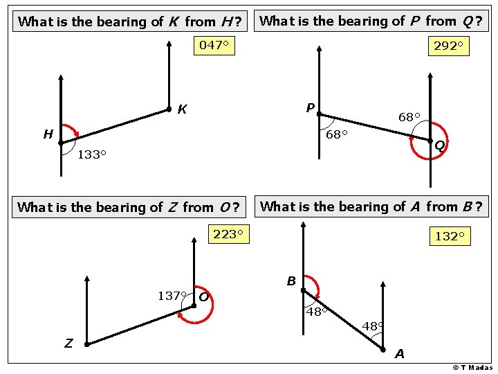 What is the bearing of K from H ? What is the bearing of