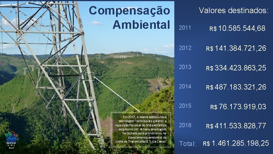 Compensação Ambiental Em 2017, o Ibama adotou nova abordagem técnica para garantir a reposição