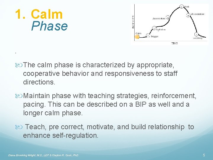 1. Calm Phase. The calm phase is characterized by appropriate, cooperative behavior and responsiveness