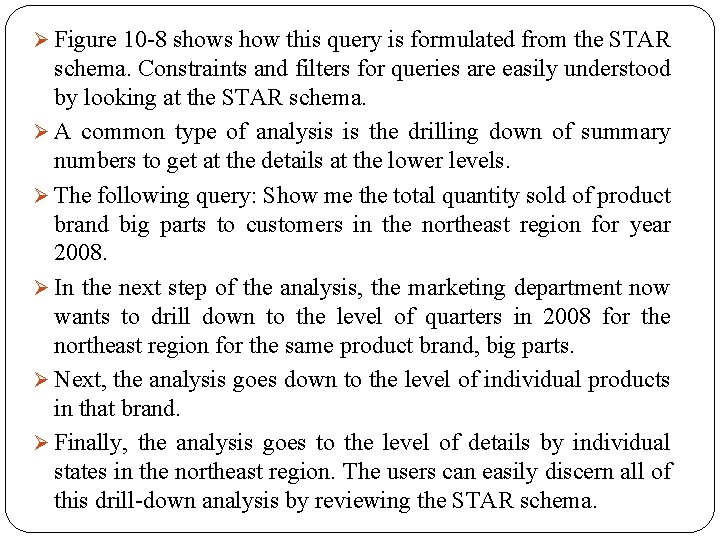 Ø Figure 10 -8 shows how this query is formulated from the STAR schema.