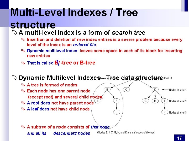 Multi-Level Indexes / Tree structure Ê A multi-level index is a form of search