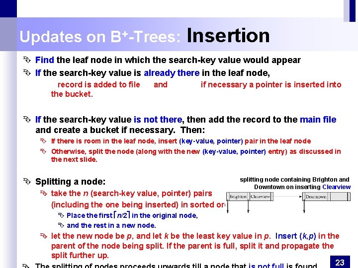 Updates on B+-Trees: Insertion Ê Find the leaf node in which the search-key value