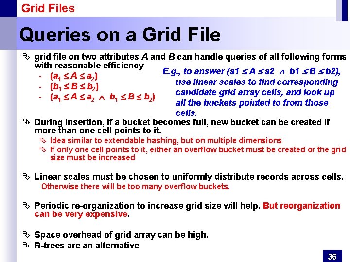 Grid Files Queries on a Grid File Ê grid file on two attributes A