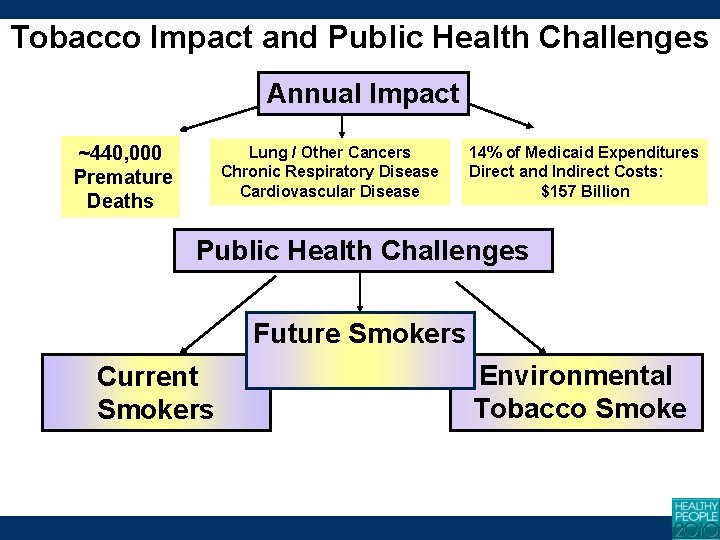 Tobacco Impact and Public Health Challenges Annual Impact ~440, 000 Premature Deaths Lung /