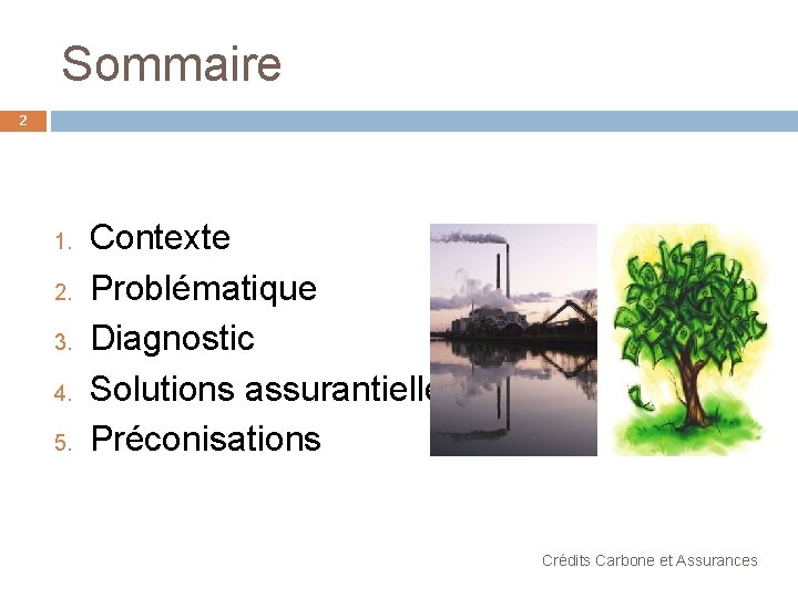 Sommaire 2 1. 2. 3. 4. 5. Contexte Problématique Diagnostic Solutions assurantielles Préconisations Crédits