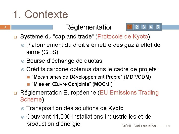 1. Contexte Réglementation 3 2 3 4 5 Système du "cap and trade" (Protocole