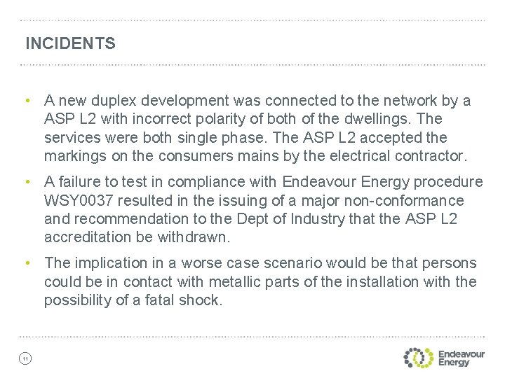 INCIDENTS • A new duplex development was connected to the network by a ASP