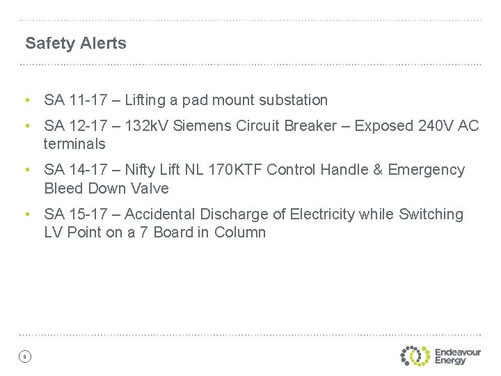 Safety Alerts • SA 11 -17 – Lifting a pad mount substation • SA