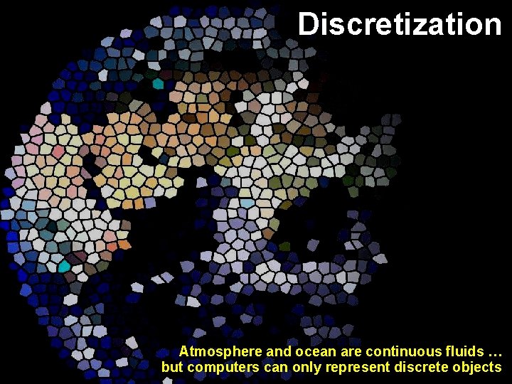 Discretization Atmosphere and ocean are continuous fluids … but computers can only represent discrete