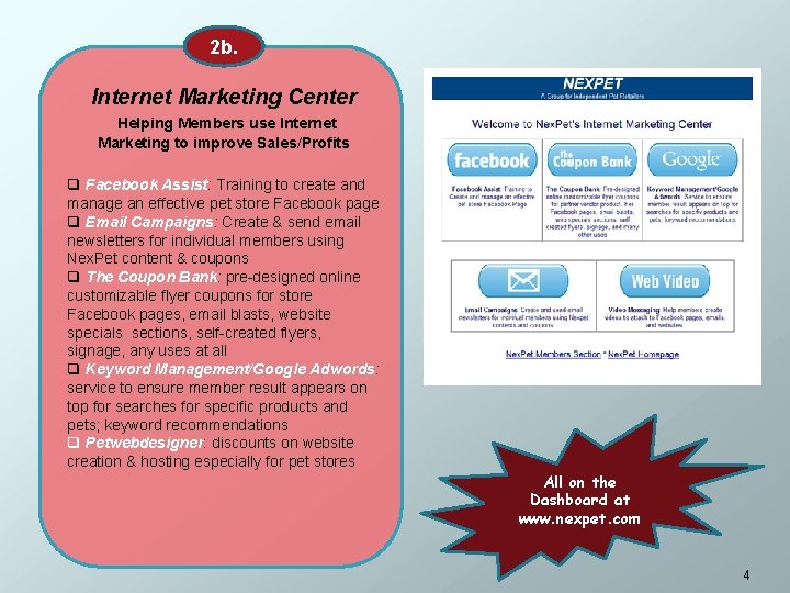 2 b. Internet Marketing Center Helping Members use Internet Marketing to improve Sales/Profits q