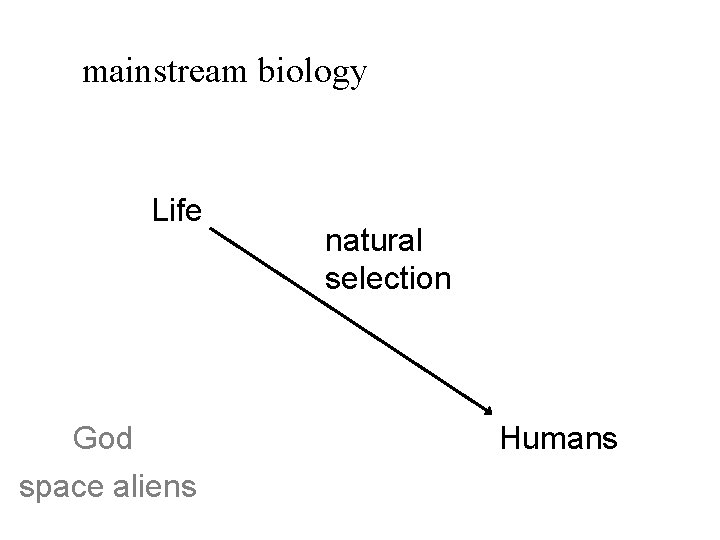 mainstream biology Life God space aliens natural selection Humans 