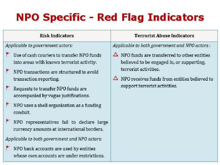 NPO Specific - Red Flag Indicators 