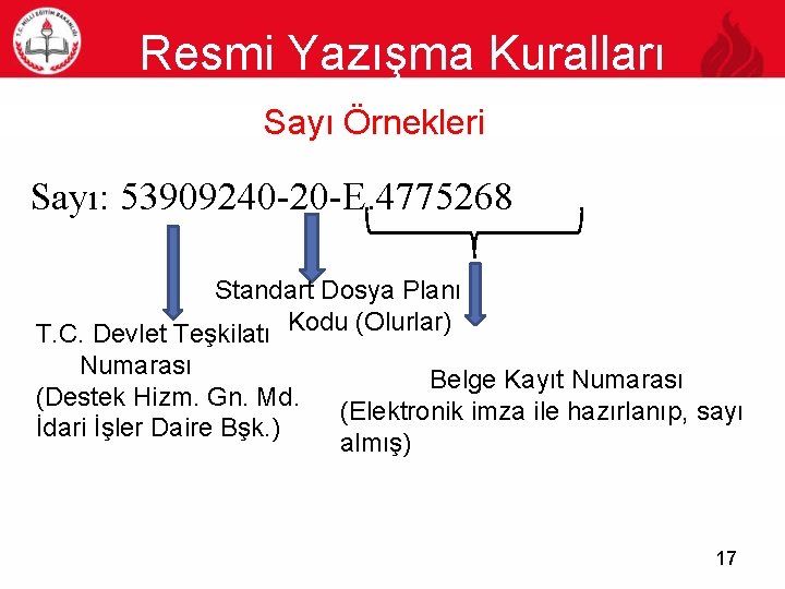 Resmi Yazışma Kuralları 17 Sayı Örnekleri Sayı: 53909240 -20 -E. 4775268 Standart Dosya Planı