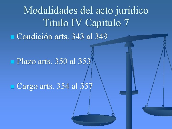 Modalidades del acto jurídico Titulo IV Capitulo 7 n Condición arts. 343 al 349