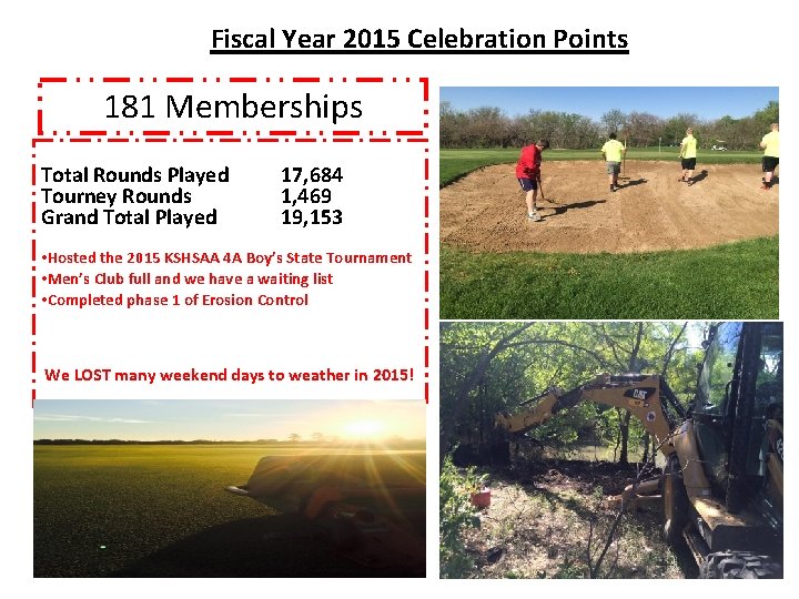Fiscal Year 2015 Celebration Points 181 Memberships Total Rounds Played Tourney Rounds Grand Total