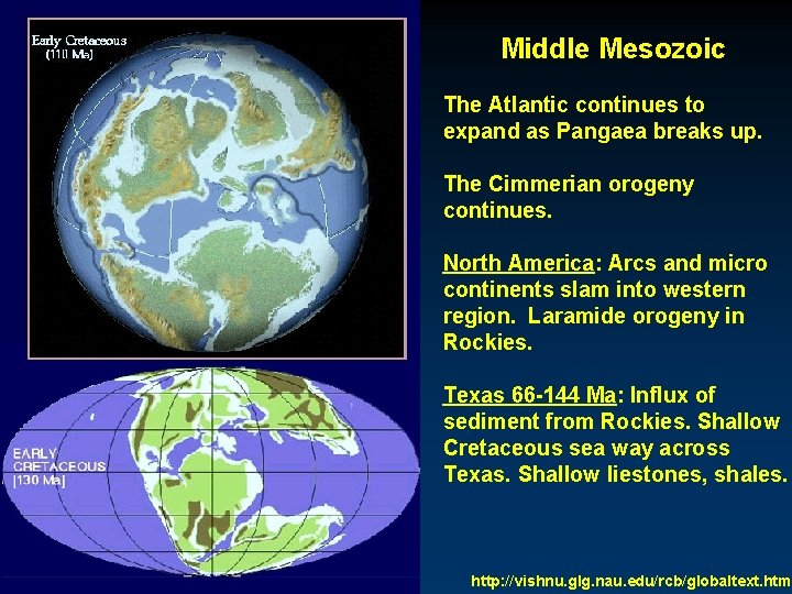 Middle Mesozoic The Atlantic continues to expand as Pangaea breaks up. The Cimmerian orogeny