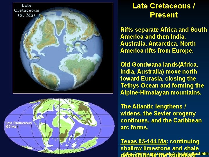 Late Cretaceous / Present Rifts separate Africa and South America and then India, Australia,