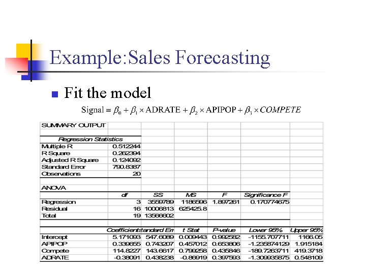 Example: Sales Forecasting n Fit the model 