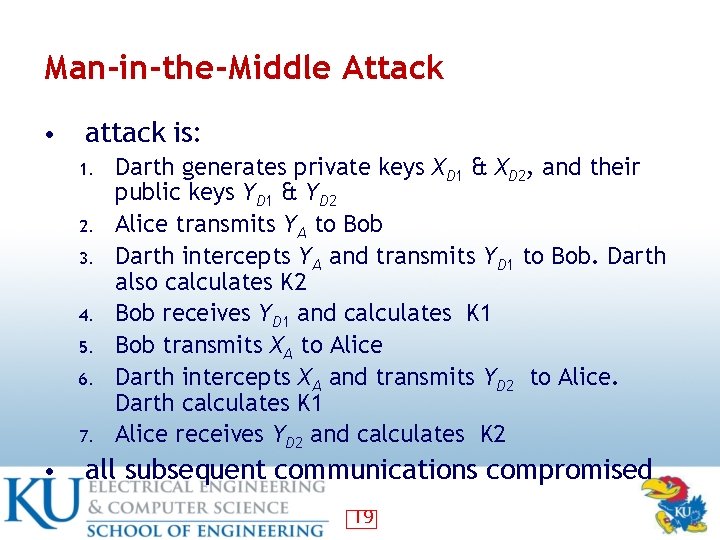 Man-in-the-Middle Attack • attack is: 1. 2. 3. 4. 5. 6. 7. • Darth Man-in-the-Middle Attack • attack is: 1. 2. 3. 4. 5. 6. 7. • Darth