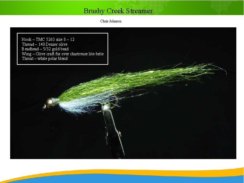 Brushy Creek Streamer Chris Johnson Hook – TMC 5263 size 8 – 12 Thread