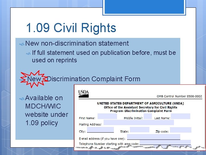 1. 09 Civil Rights New non-discrimination statement If full statement used on publication before,