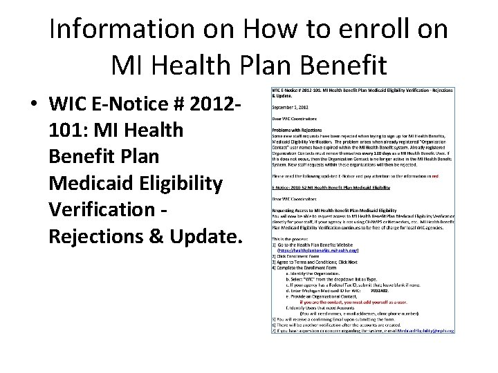 Information on How to enroll on MI Health Plan Benefit • WIC E-Notice #