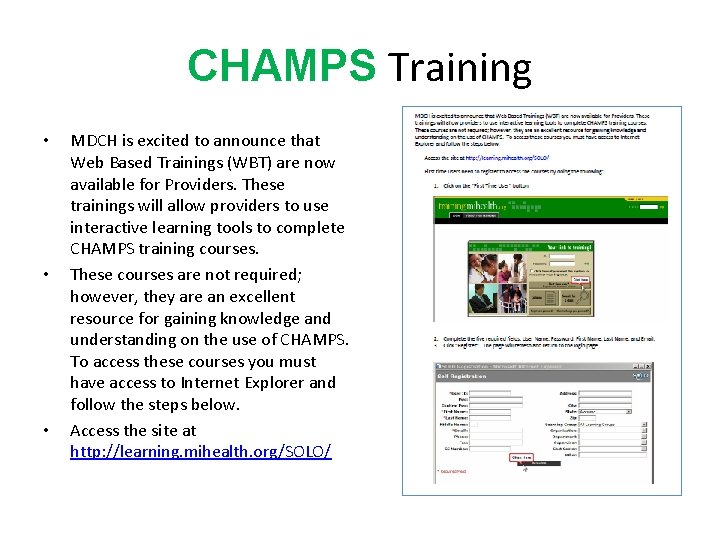 CHAMPS Training • • • MDCH is excited to announce that Web Based Trainings