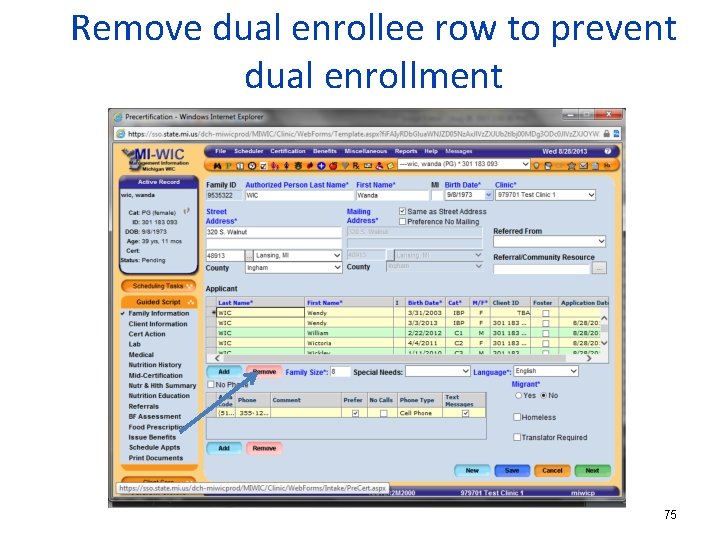 Remove dual enrollee row to prevent dual enrollment 75 