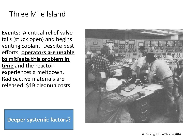 Three Mile Island Events: A critical relief valve fails (stuck open) and begins venting