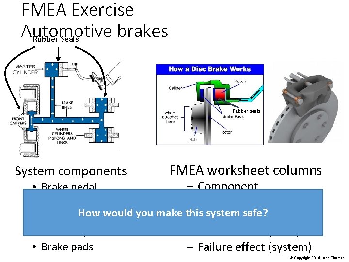 FMEA Exercise Automotive brakes Rubber Seals Rubber seals System components • • • FMEA