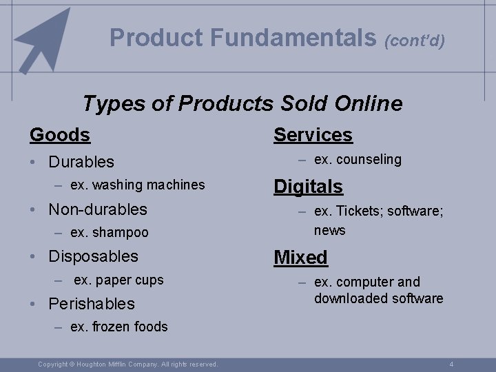 Product Fundamentals (cont’d) Types of Products Sold Online Goods • Durables – ex. washing