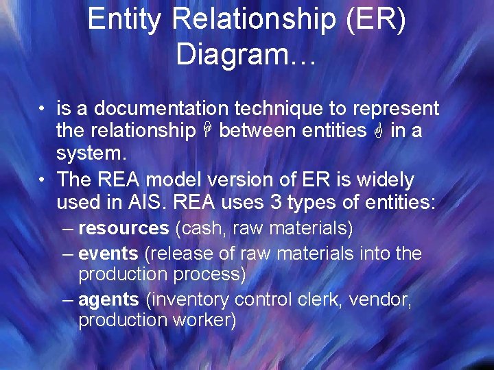 Entity Relationship (ER) Diagram… • is a documentation technique to represent the relationship between Entity Relationship (ER) Diagram… • is a documentation technique to represent the relationship between