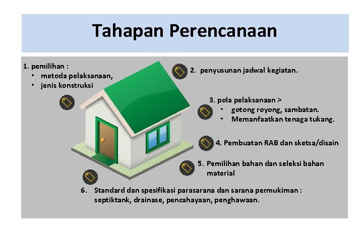 Tahapan Perencanaan 1. pemilihan : • metoda pelaksanaan, • jenis konstruksi 2. penyusunan jadwal