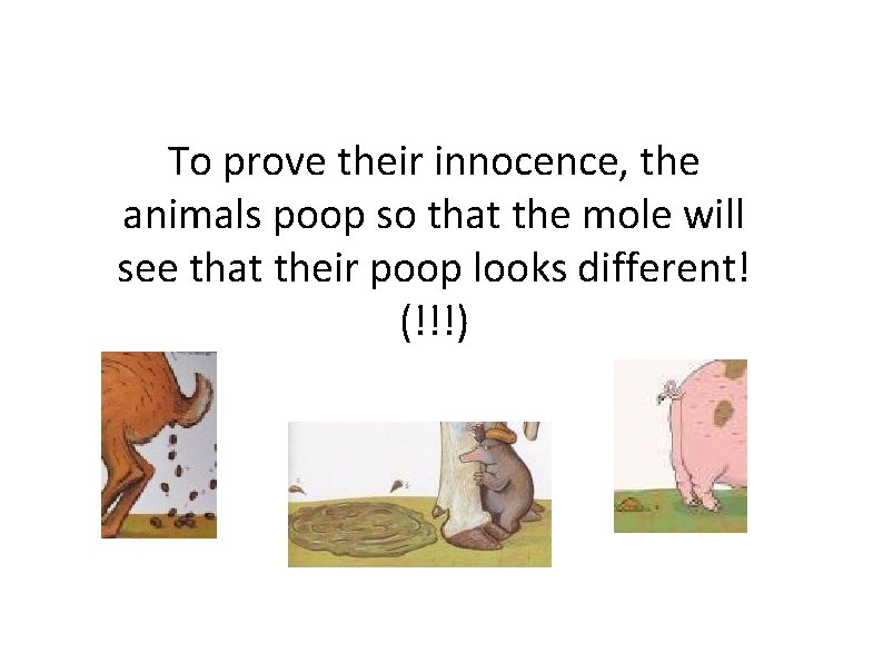 To prove their innocence, the animals poop so that the mole will see that