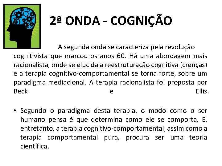 2ª ONDA - COGNIÇÃO A segunda onda se caracteriza pela revolução cognitivista que marcou