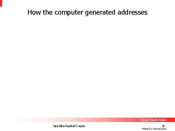 How the computer generated addresses ISLab Flash Team See like hacker's eyes 8 Made