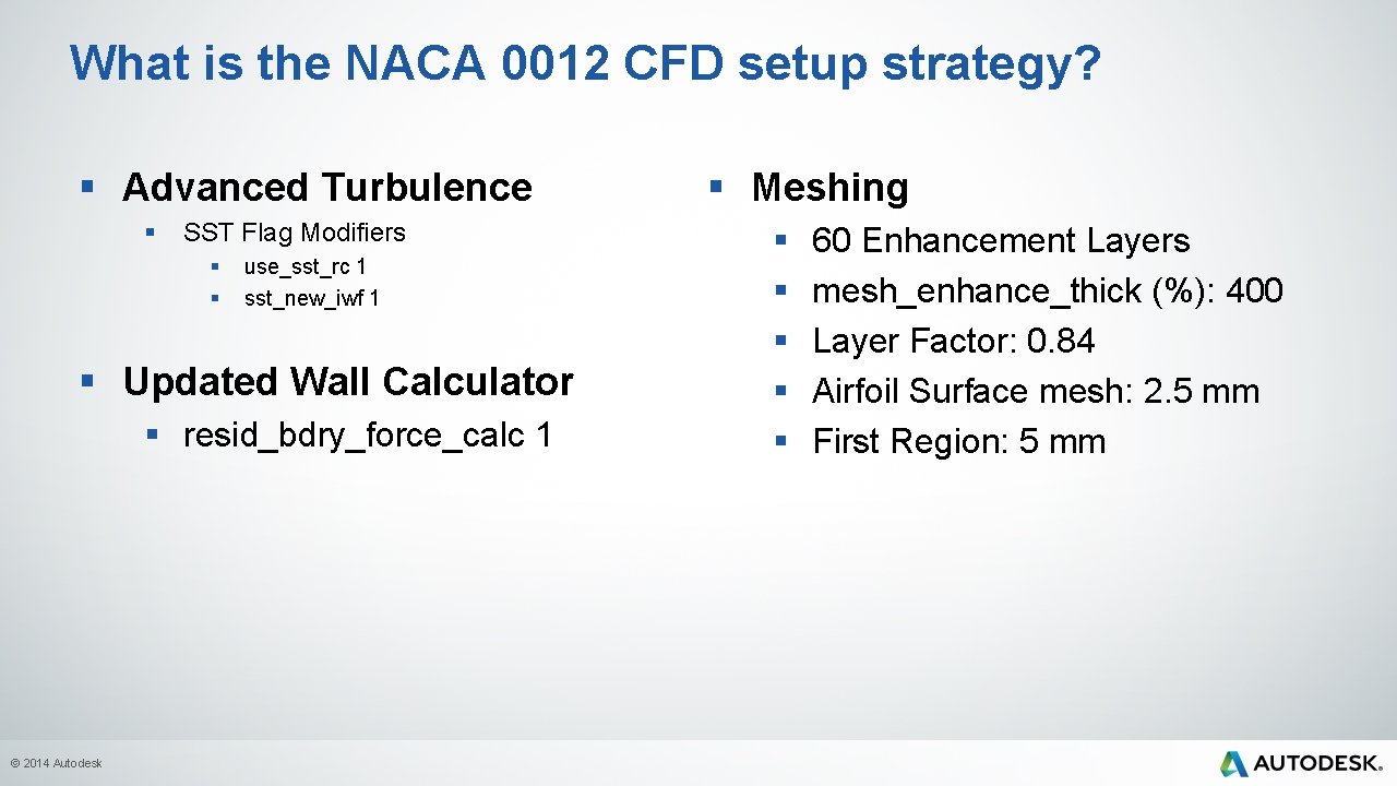 What is the NACA 0012 CFD setup strategy? § Advanced Turbulence § SST Flag
